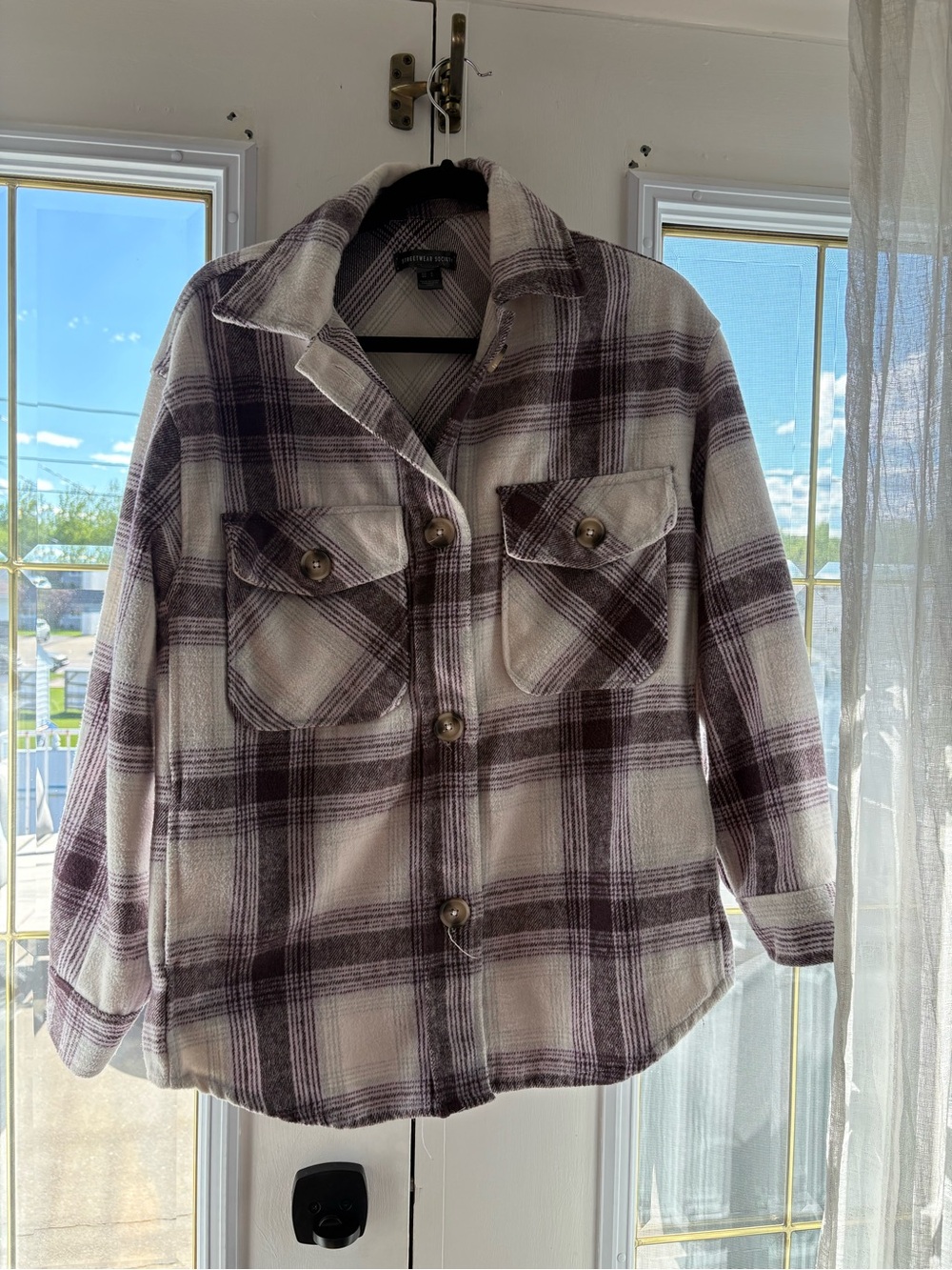 Streetwear Society Cream & Plum Plaid Shacket